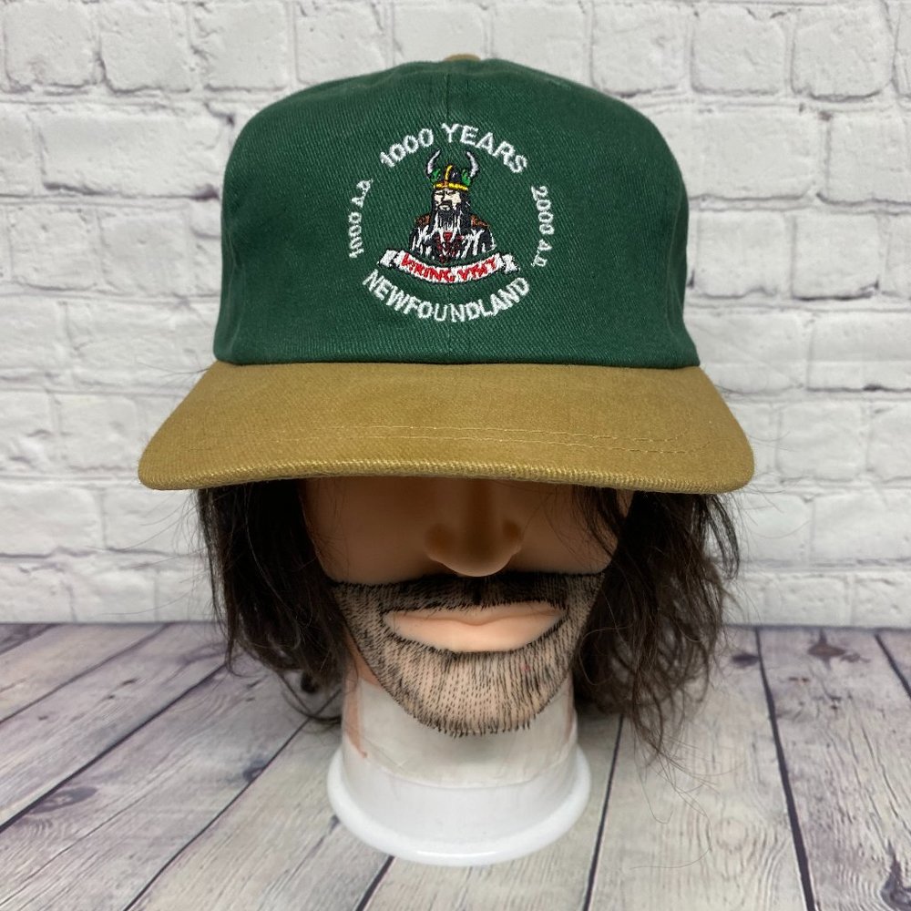 Vintage Hat Cap Strap Back Green Brown Viking Visit 1000 Years 1000 - 2000 A.D.